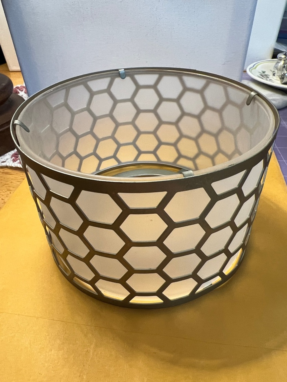 Yankee Candle Gray Honeycomb Metal Candle Shade, for 3” diameter open - Picture 5 of 11